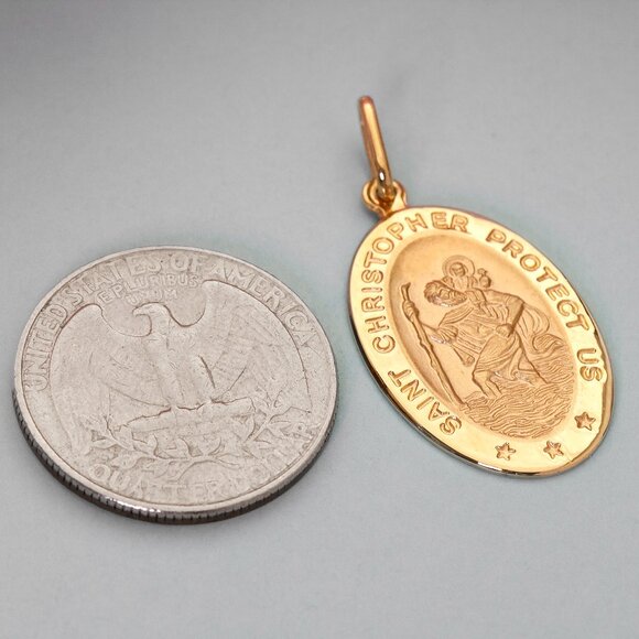 X-Large Real 10K Solid Gold Saint Christopher Protection Pendant Stamped 10K - Picture 6 of 7